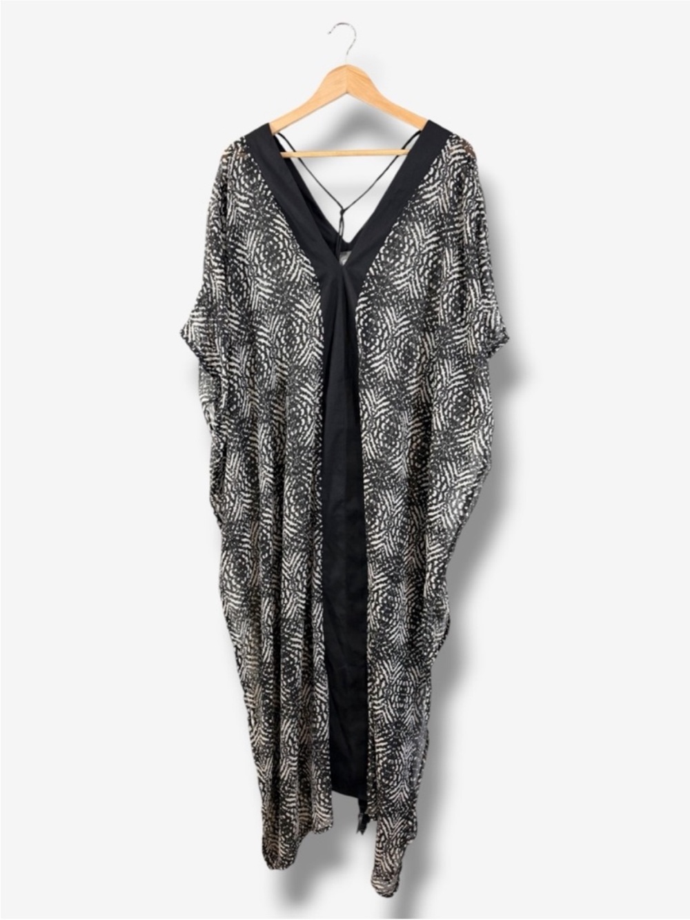 Vince Camuto Black Gray Kaltan Swim Coverup One Size Sheer Dolman Sleeve Beachy